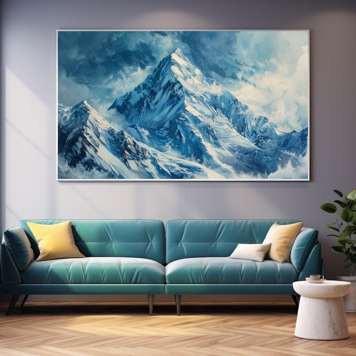 Peinture de Montagne Enneigée, art mural décoration nature