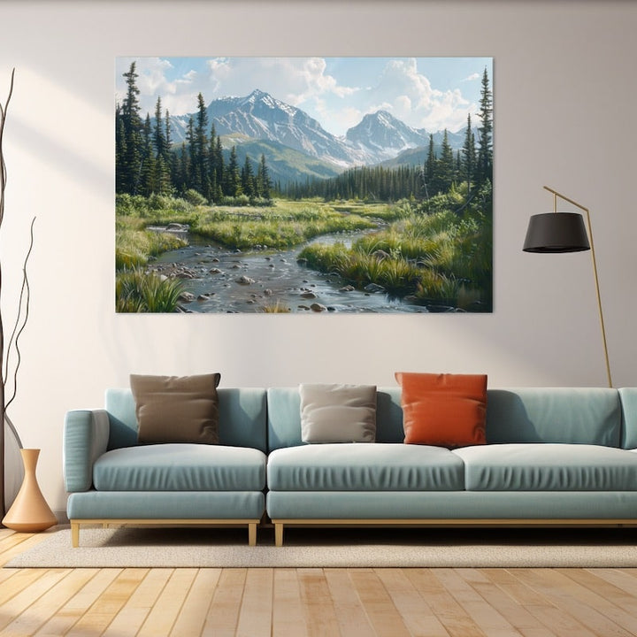 Peinture Classique Paysage de Montagne et Rivière, art mural décoration nature