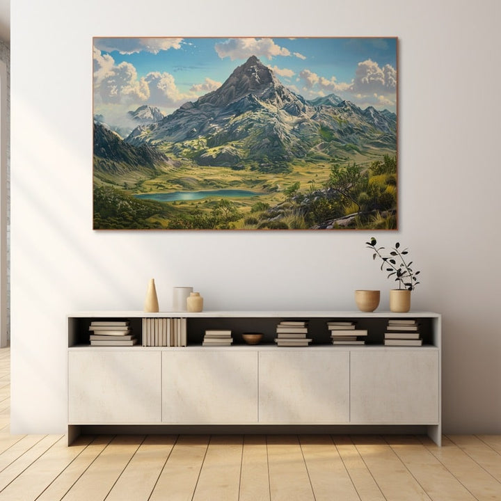 Peinture Panorama Alpin d'Été, art mural décoration nature