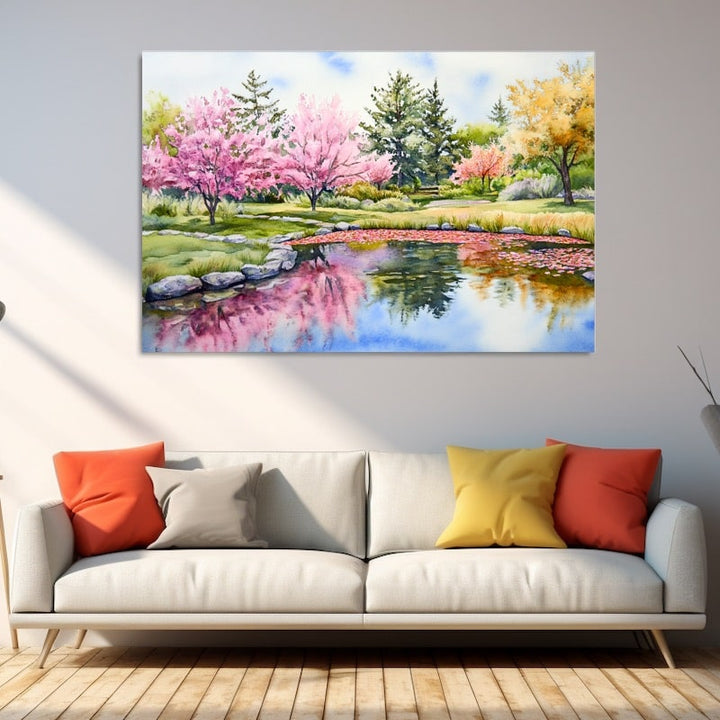 Peinture De Paysage De Printemps, art mural décoration nature