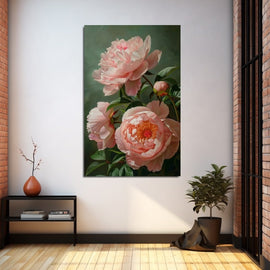Peinture de Pivoine, art mural décoration nature