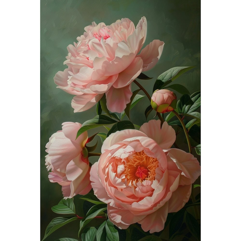 Peinture de Pivoine, art mural décoration nature
