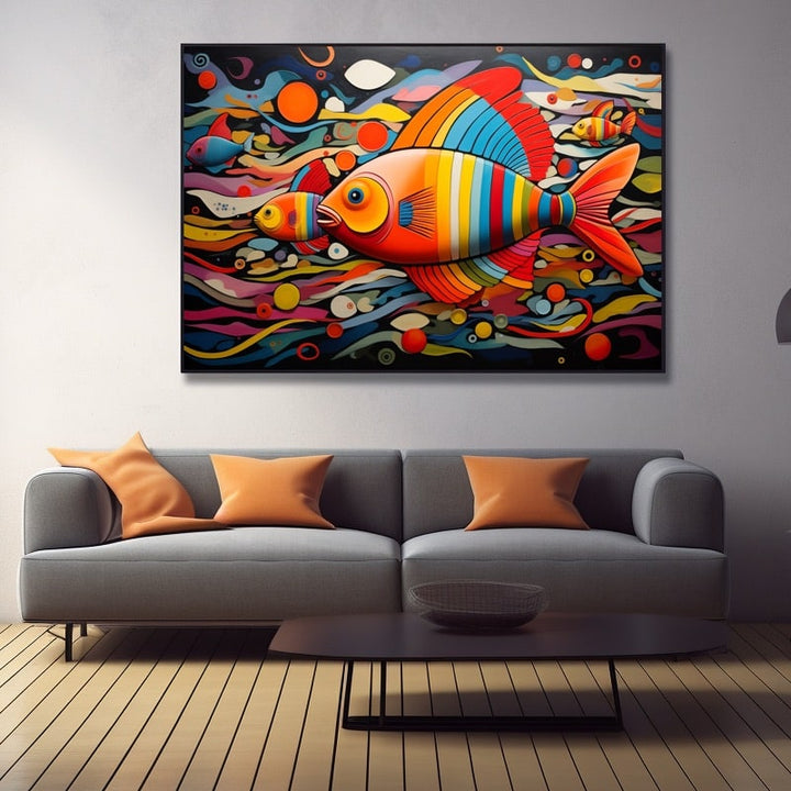 Peinture de Poisson Abstraite, art mural décoration nature