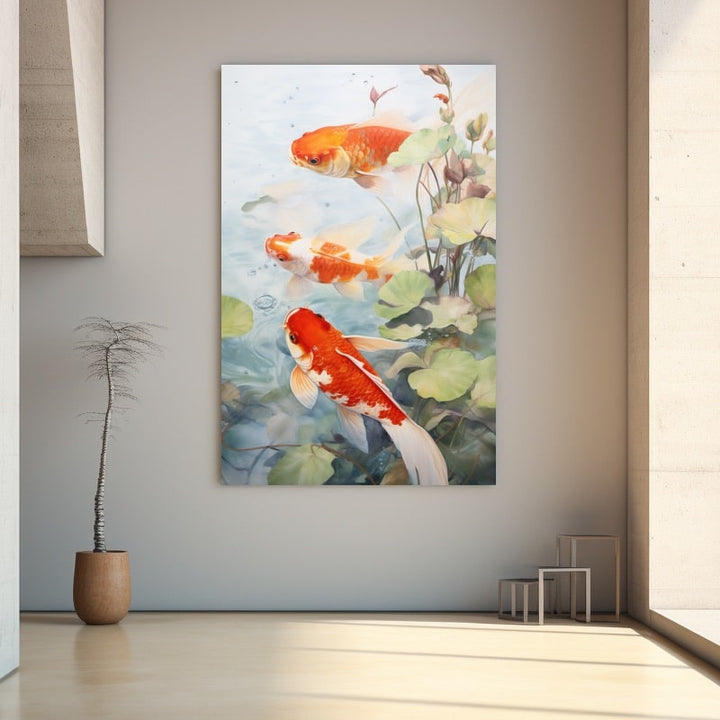 Peinture de Poissons Japonais, art mural décoration nature