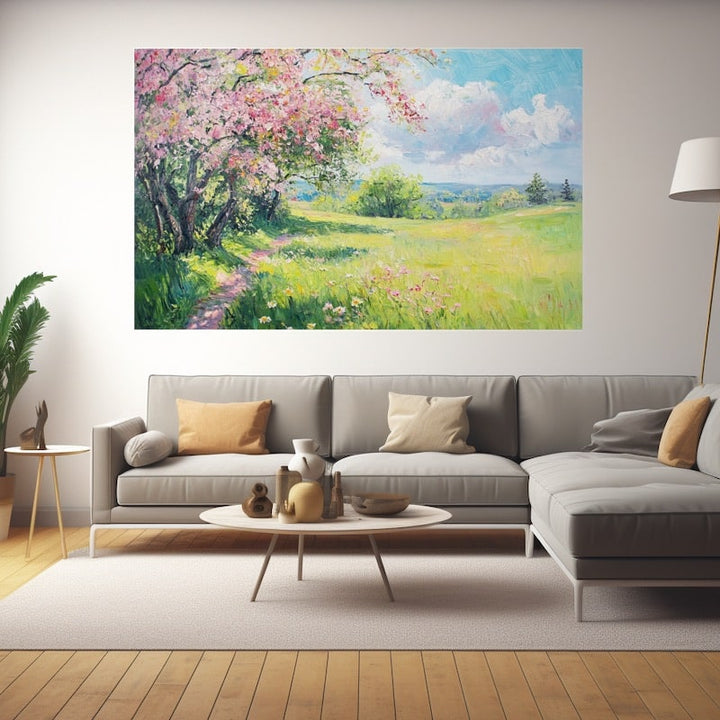 Peinture Arbre en Fleurs Roses, art mural décoration nature