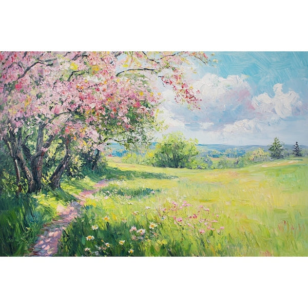 Peinture Arbre en Fleurs Roses, art mural décoration nature