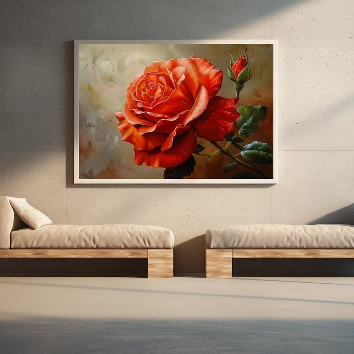 Peinture Rose Rouge en Gros Plan, art mural décoration nature