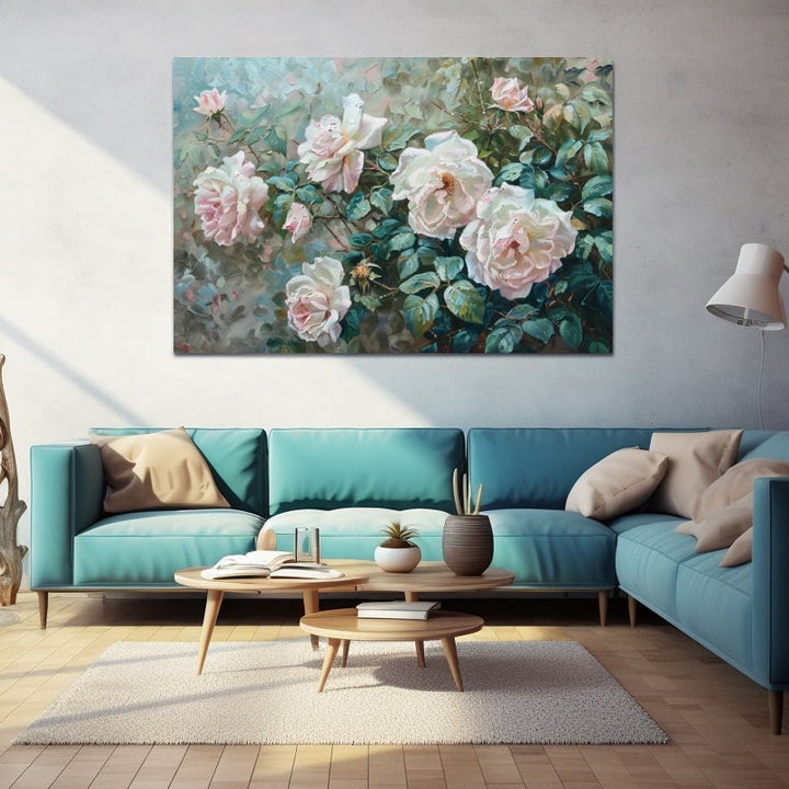 Peinture de Roses Anciennes, art mural décoration nature