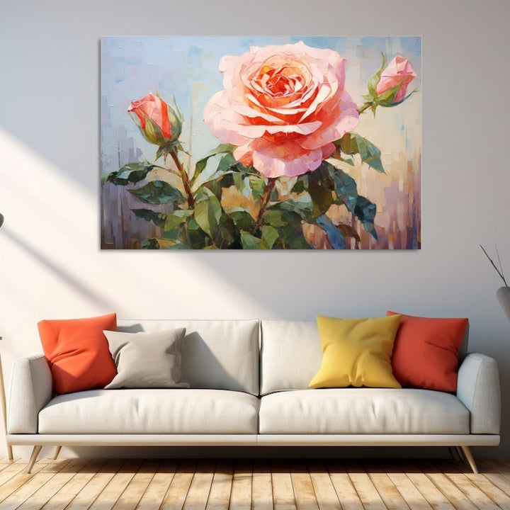 Peinture de Roses Au Couteau, art mural décoration nature