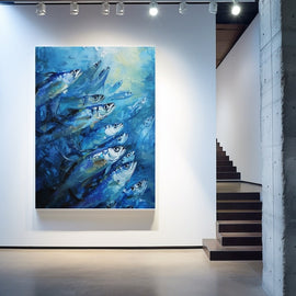 Peinture Sardines vers la Lumière, art mural décoration nature
