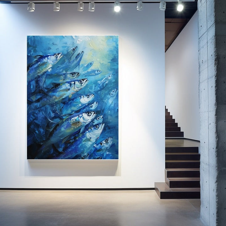 Peinture Sardines vers la Lumière, art mural décoration nature