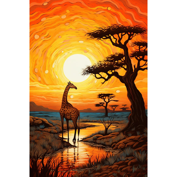 Peinture Savane Paysage Noir et Blanc, art mural décoration nature, vue 2