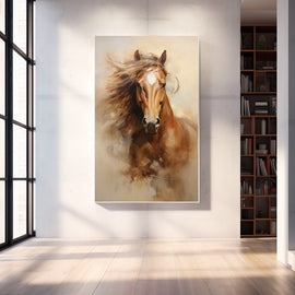 Peinture Portrait de Cheval Alezan, art mural décoration nature