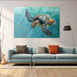 Peinture Tortue Marine sous l'Eau, art mural décoration nature