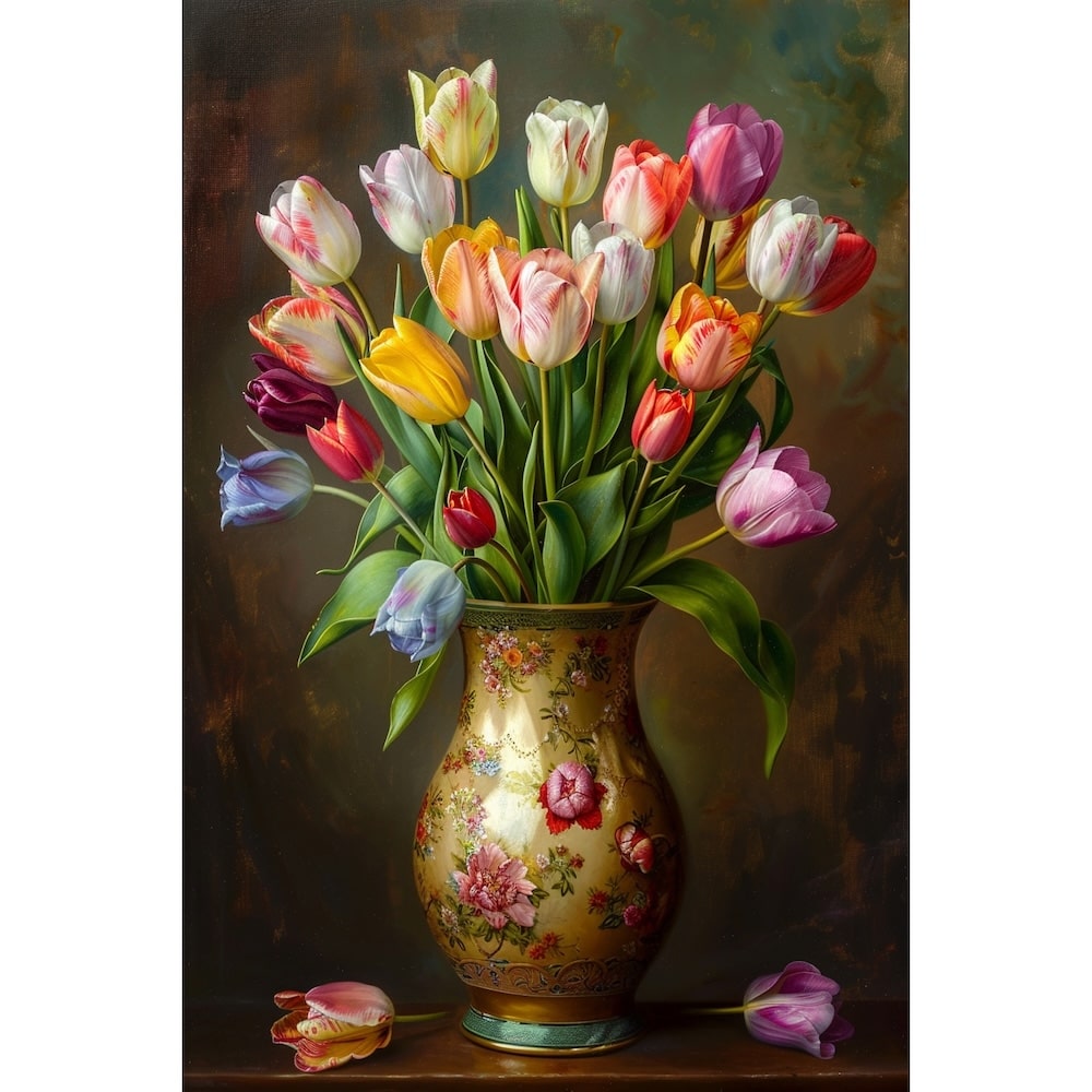 Peinture De Tulipes Dans Un Vase