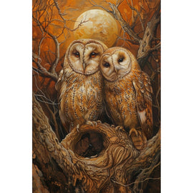 Peinture de Hiboux, art mural décoration nature, vue 2