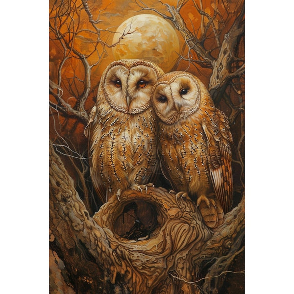 Peinture de Hiboux, art mural décoration nature, vue 2