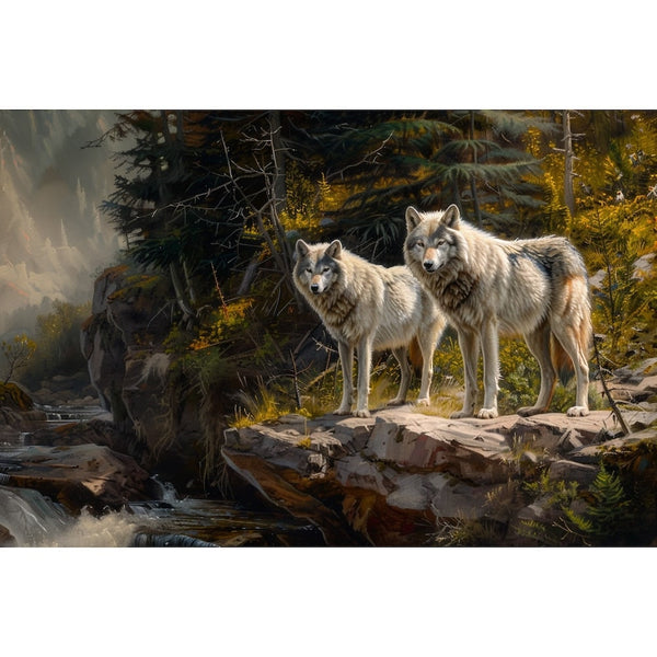 Peinture de Loups, art mural décoration nature