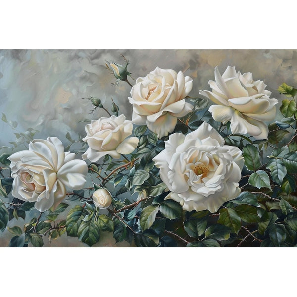 Peinture de Roses Blanches, art mural décoration nature