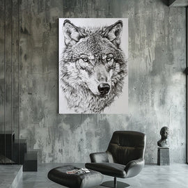 Peinture Dessin Loup, art mural décoration nature
