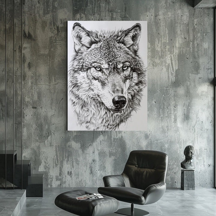 Peinture Dessin Loup, art mural décoration nature