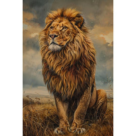 Peinture Lion dans la Savane, art mural décoration nature