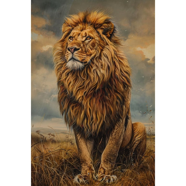 Peinture Lion dans la Savane, art mural décoration nature