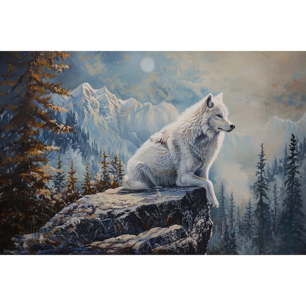 Peinture de Loup Blanc, art mural décoration nature