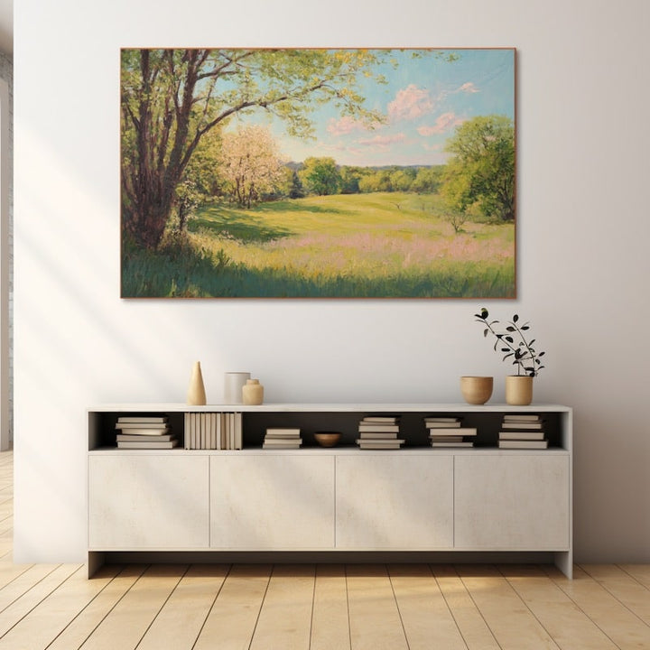 Peinture Prairie Fleurie au Printemps, art mural décoration nature