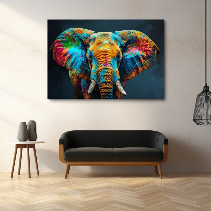 Peinture Éléphant Coloré, art mural décoration nature