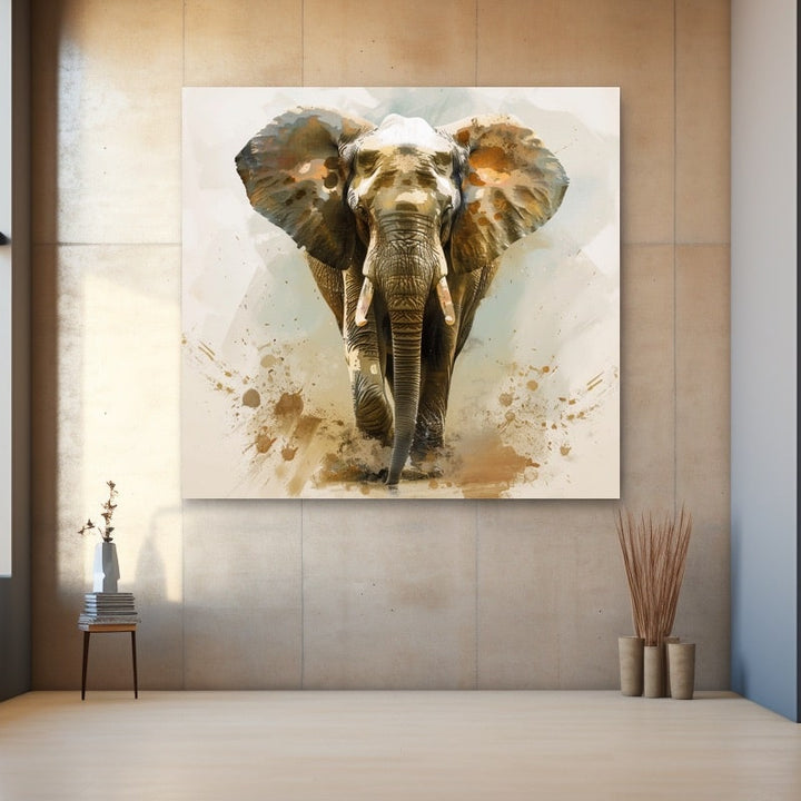 Peinture Éléphant Moderne, art mural décoration nature