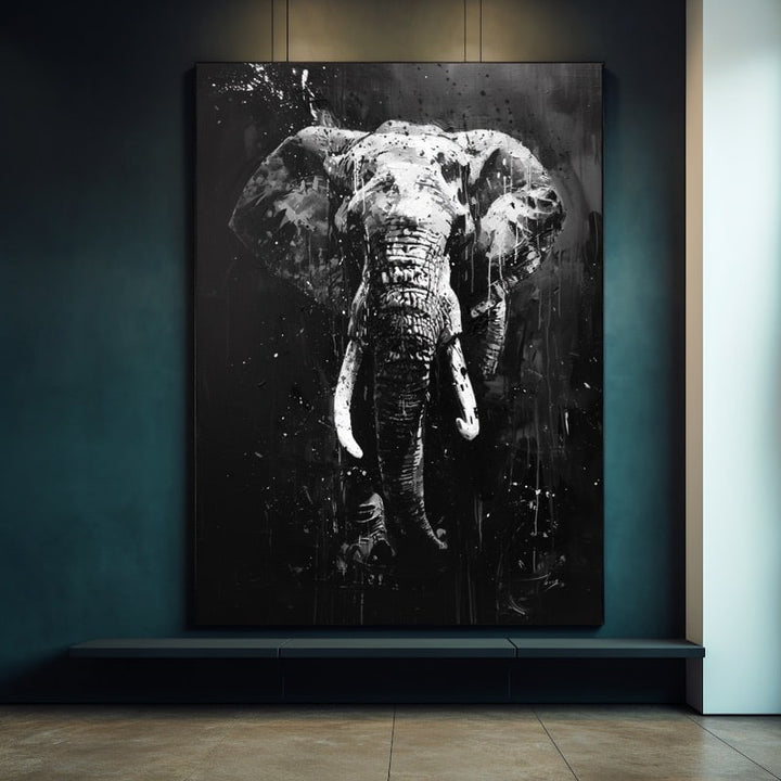 Peinture Éléphant Noir et Blanc, art mural décoration nature