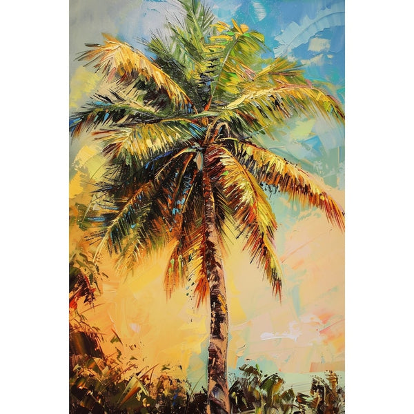 Peinture Palmier au Coucher de Soleil, art mural décoration nature