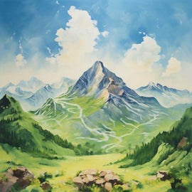 Peinture Montagne Enfant, art mural décoration nature
