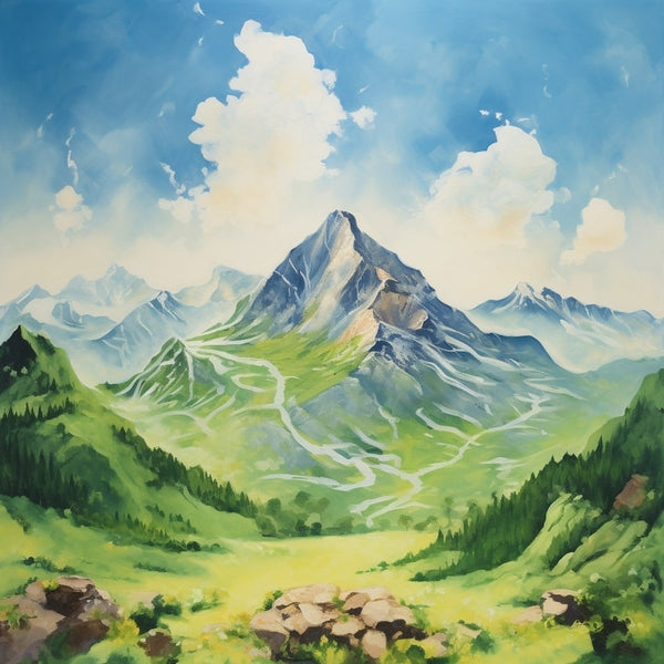 Peinture Montagne Enfant, art mural décoration nature