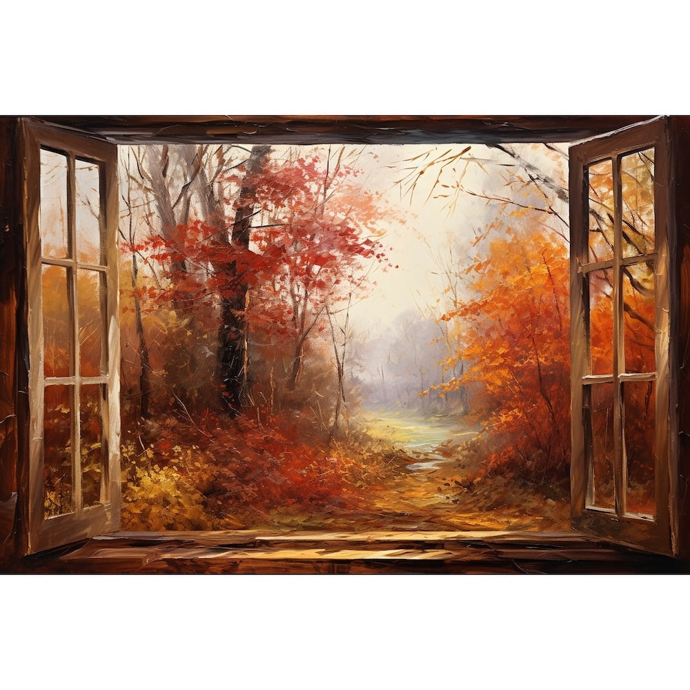 Peinture Fenêtre Automne, art mural décoration nature
