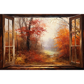 Peinture Fenêtre Automne, art mural décoration nature