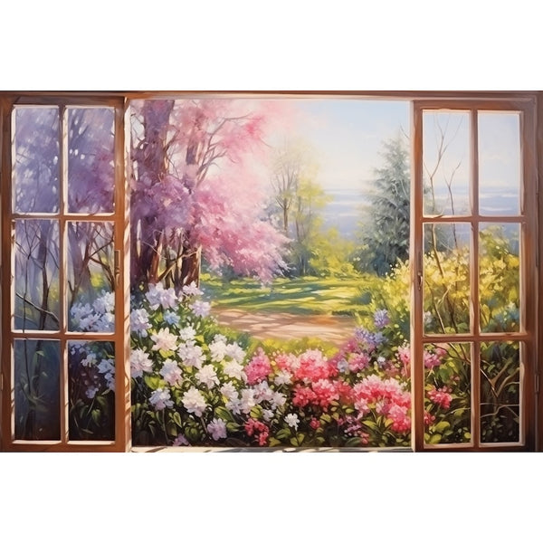 Peinture Fenêtre Printemps, art mural décoration nature