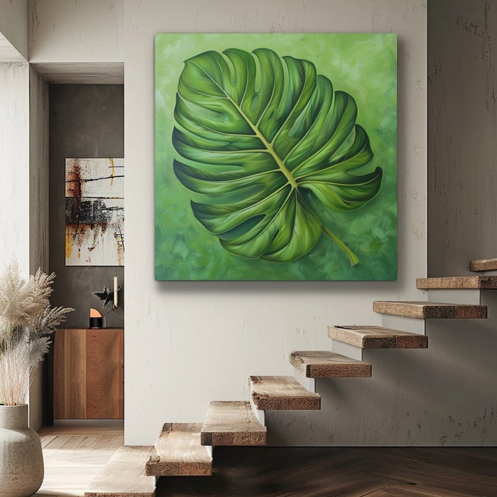 Peinture Feuille Tropicale, art mural décoration nature