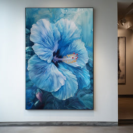 Peinture Fleur Bleue, art mural décoration nature