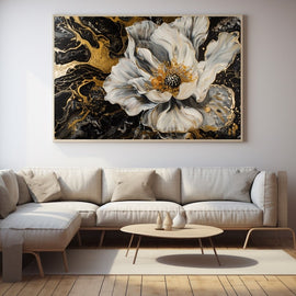 Peinture Fleur Noir et Blanc, art mural décoration nature