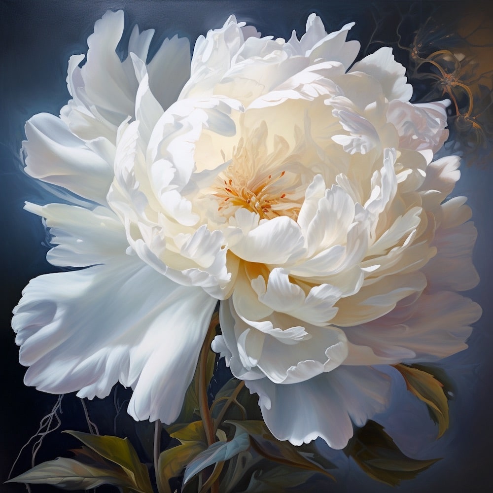 Peinture Fleur Pivoine Blanche