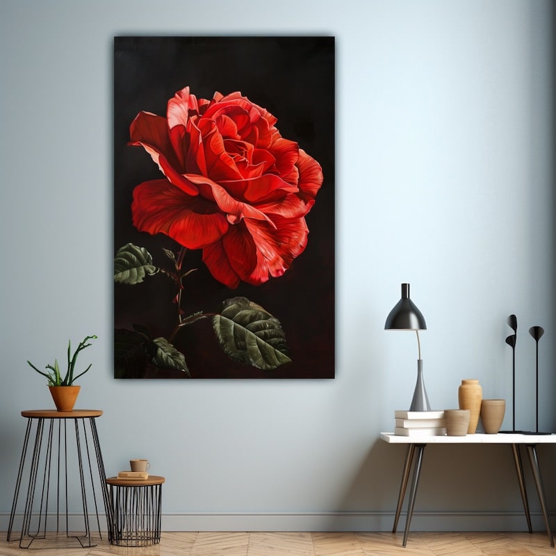 Peinture Fleur Rose Rouge