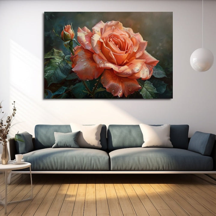 Peinture Fleur Rose, art mural décoration nature