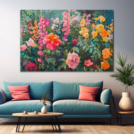 Peinture avec des Fleurs Jardin de Roses, art mural décoration nature