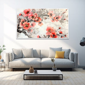 Peinture Fleurs Chinoises, art mural décoration nature