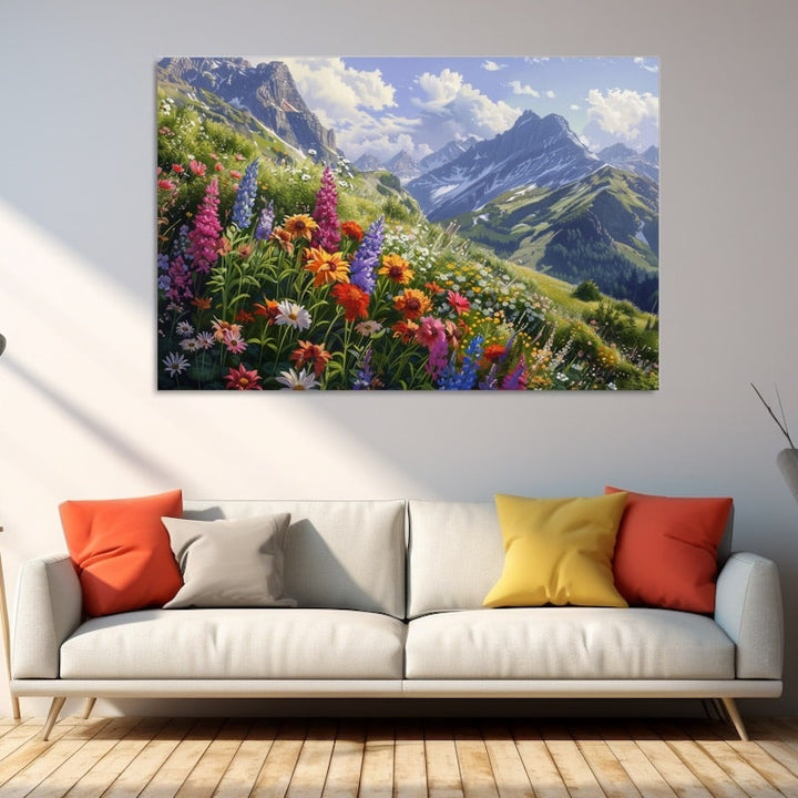 Peinture Fleurs de Montagne, art mural décoration nature