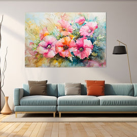 Peinture Aquarelle Fleurs Roses en Bouquet, art mural décoration nature