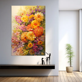 Peinture Fleurs Jaunes, art mural décoration nature