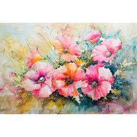 Peinture Aquarelle Fleurs Roses en Bouquet, art mural décoration nature